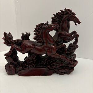 Vintage 1980s Chinese Feng Shui Red Resin Horse Sculpture